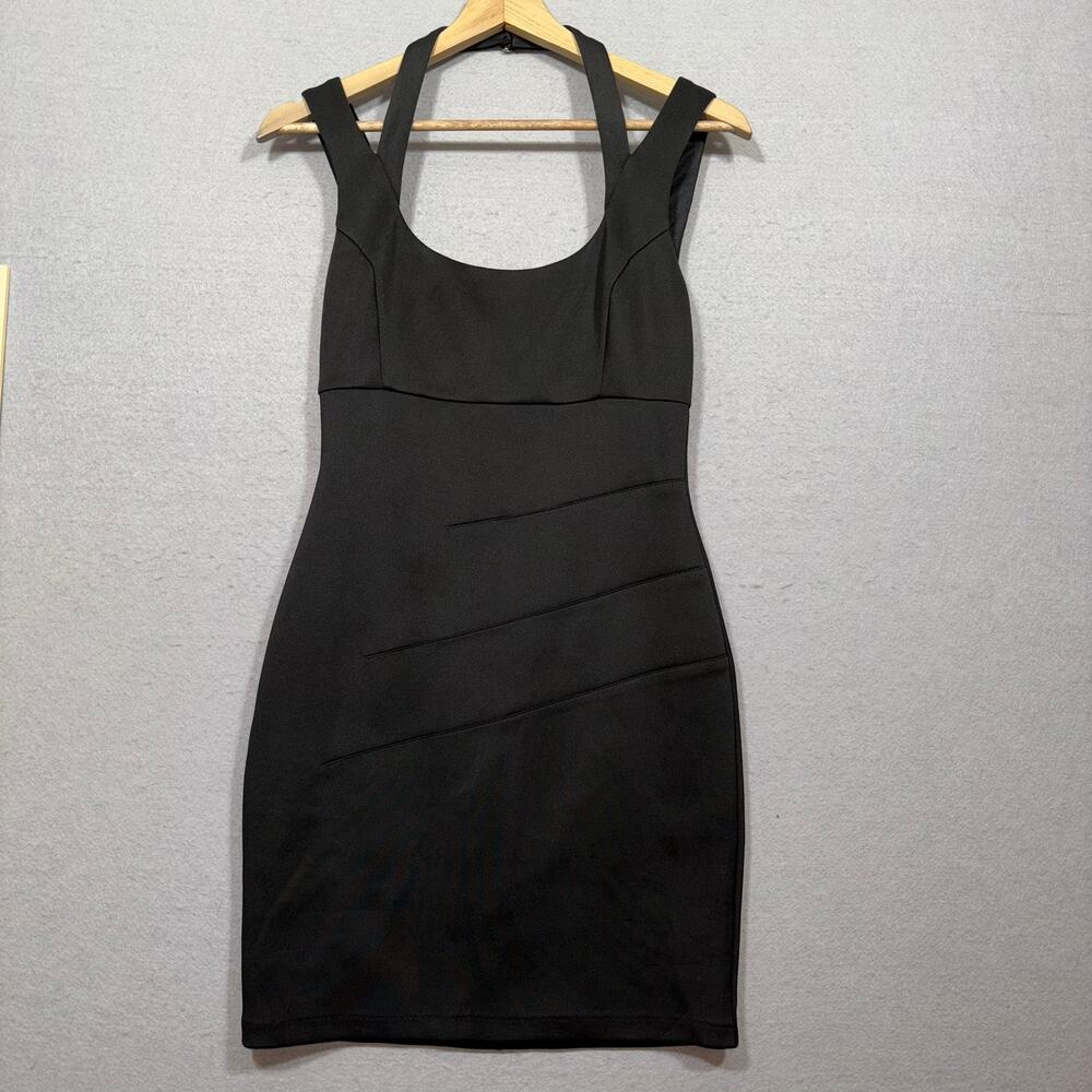 Guess Black Sleeveless Strappy Bodycon Dress 4‎ Scuba Zip Y2K Edgy Minimalist